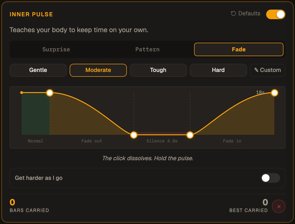 Inner Pulse in Fade mode, with the silence widening over time